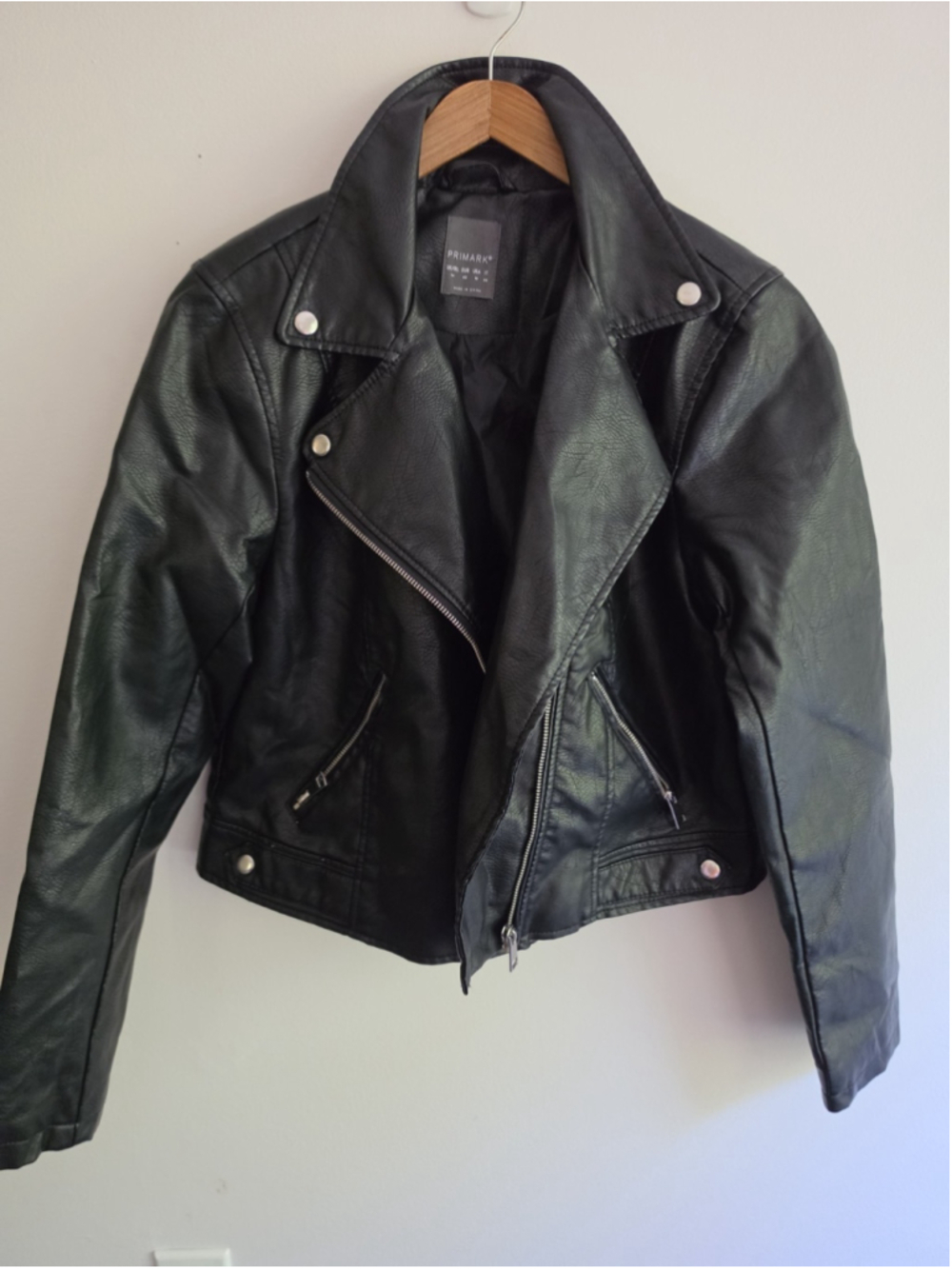 Primark Women's Faux Leather Moto Biker Jacket Black Asymmetrical Zip Size 10